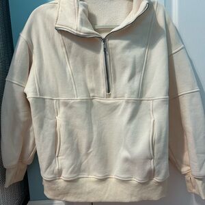 Brookstone Cream Zip Up Sweater Soft Minimalist Design